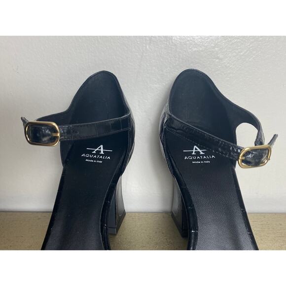 NEW AQUATALIA HEELS 9 BLACK LEATHER CROC MARY JANE FESTIVE HOLIDAYS QUIET LUXURY - Picture 12 of 16